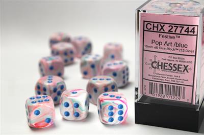 Festive 16mm d6 Pop Art/blue Dice Block (12 dice) CHX27744 - Dice Sets & Games