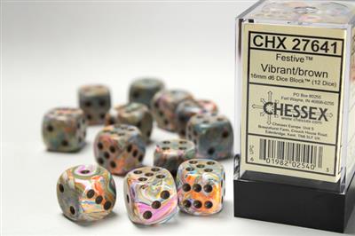 Festive 16mm d6 Vibrant/brown Dice Block (12 dice) CHX27641 - Dice Sets & Games