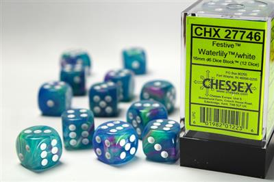 Festive 16mm d6 Waterlily/white Dice Block (12 dice) CHX27746 - Dice Sets & Games