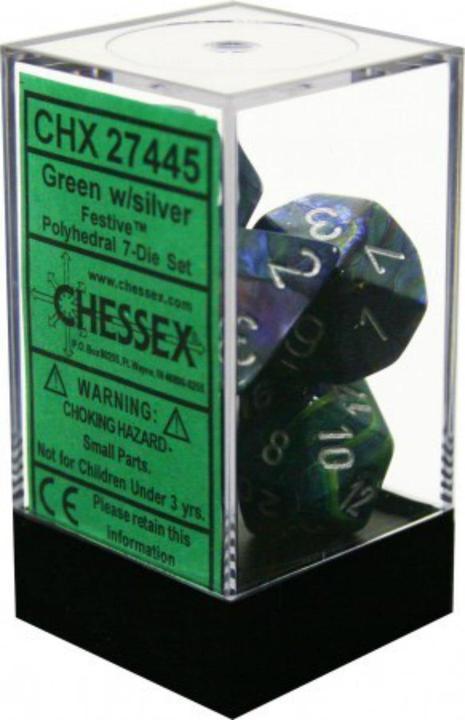Festive: Polyhedral Green w/silver 7-Die Set 27445 - Dice Sets & Games