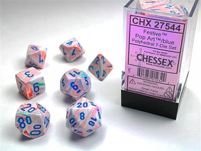 Festive: Polyhedral Pop Art/blue 7-Die set CHX27544 - Dice Sets & Games