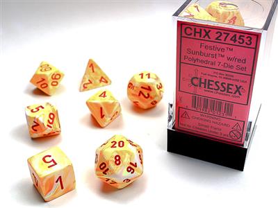 Festive: Polyhedral Sunburst/red 7-Die Set CHX27453 - Dice Sets & Games