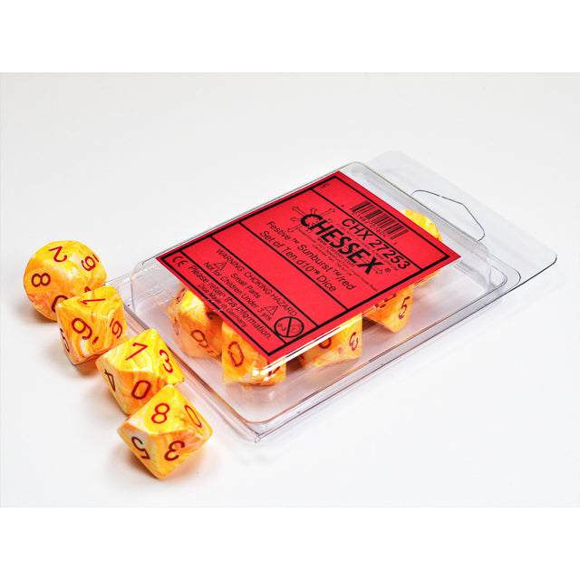 Festive Sunburst/red d10 Dice (10 dice) CHX27253 - Dice Sets & Games