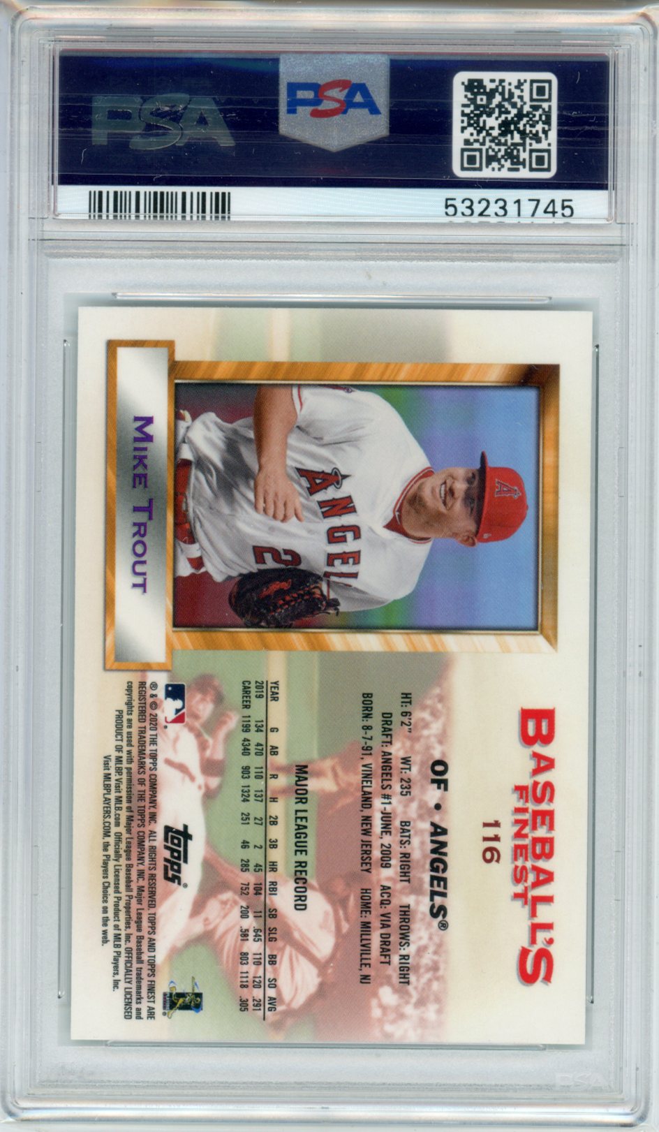 2020 Topps Finest Flashbacks Mike Trout #116 PSA 10