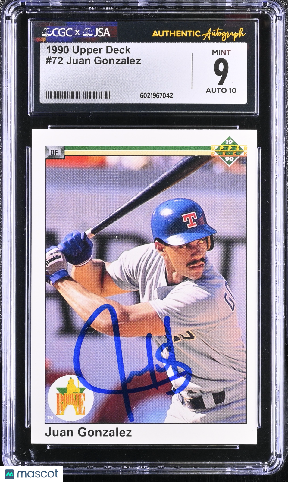 1990 Upper Deck Juan Gonzalez #72 CGC 9 AUTO 10 Texas Rangers