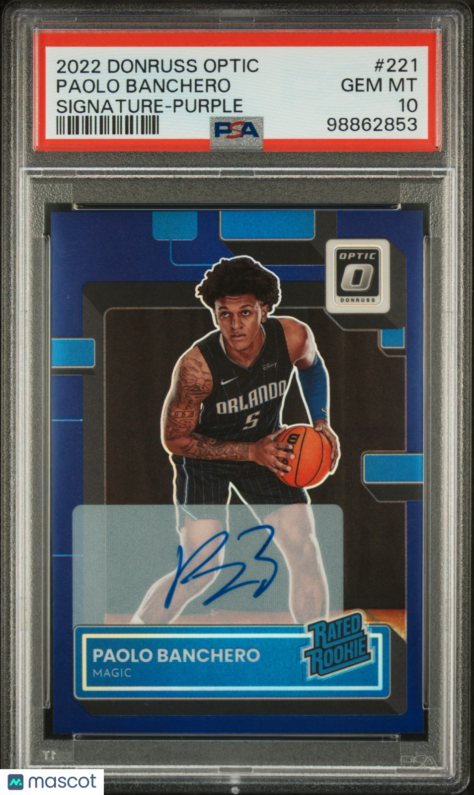 2022 Donruss Optic Paolo Banchero Signature Purple Rookie Auto #221 PSA 10 GEM