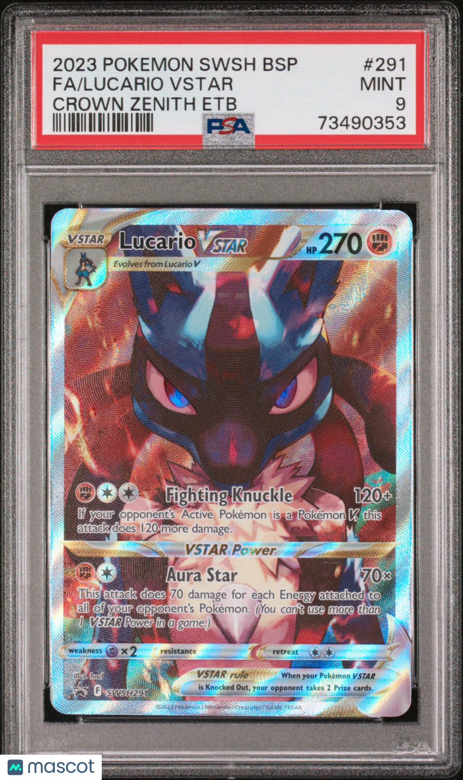 2023 Pokemon SWSH Black Star Promo Lucario VSTAR #291 Crown Zenith Etb Fa PSA 9