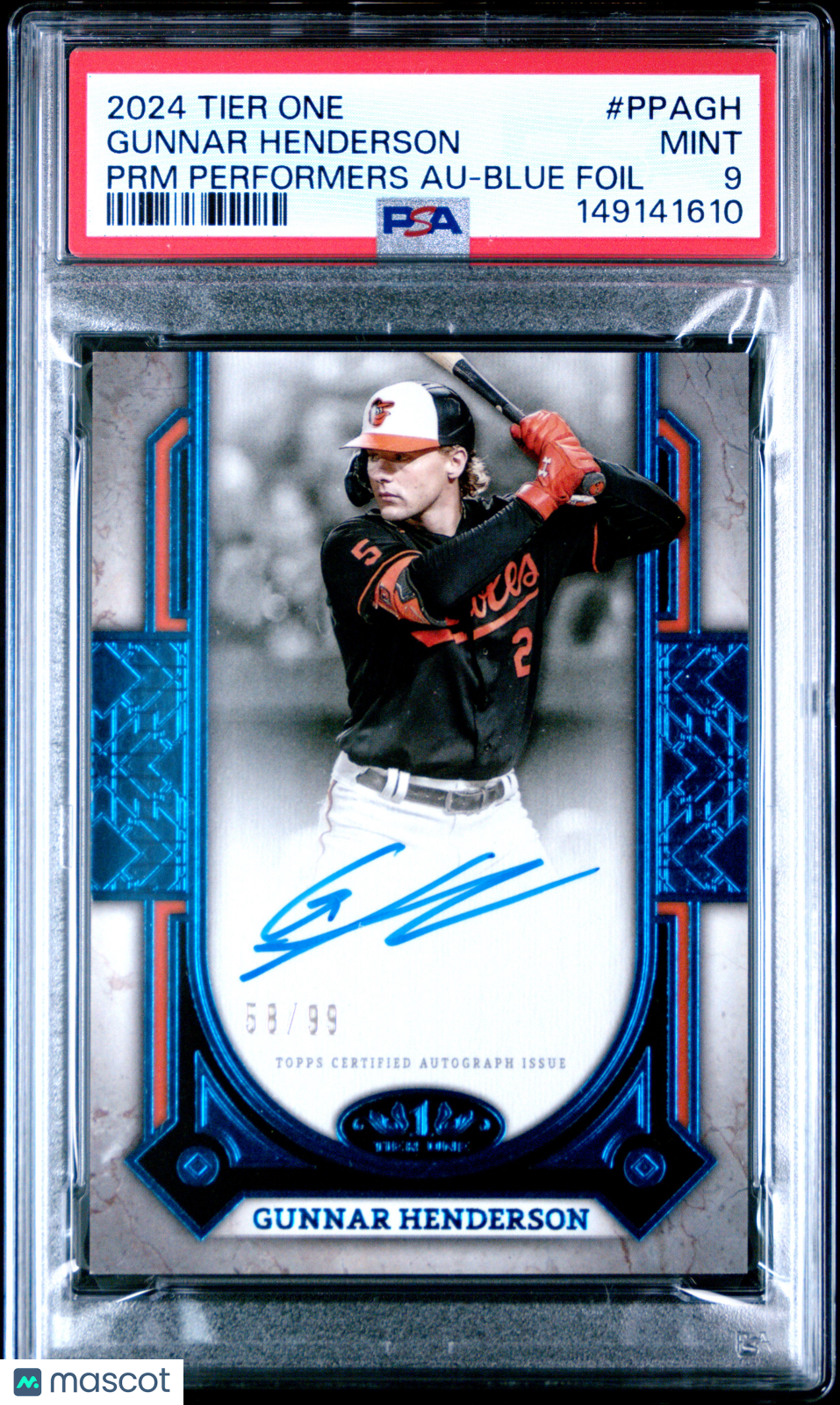 2024 Topps Tier One Prime Performers Autographs Gunnar Henderson 58/99 PSA 9