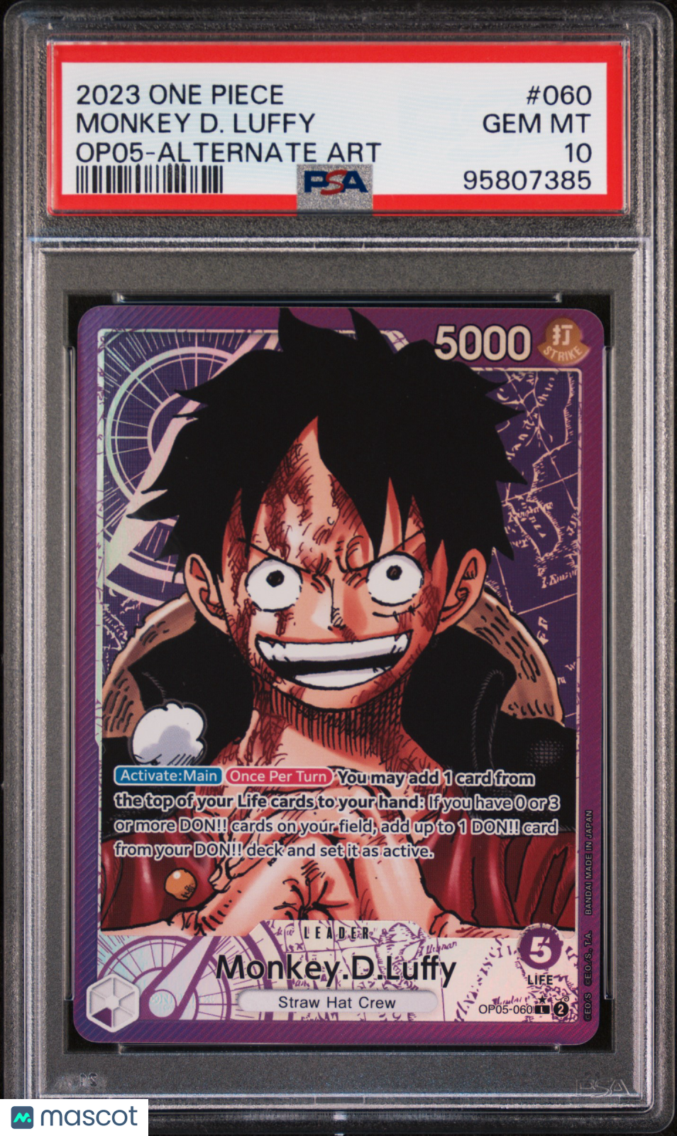 2023 One Piece Op05-Awakening Of The New Era Monkey D. Luffy #060 Alt Art PSA 10
