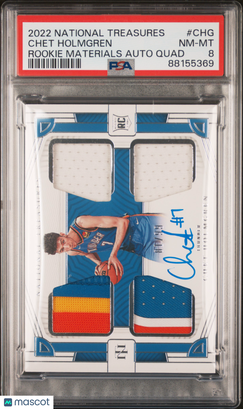 2022 National Treasures Rookie Patch Auto Quad Chet Holmgren 01/99 PSA 8 Thunder