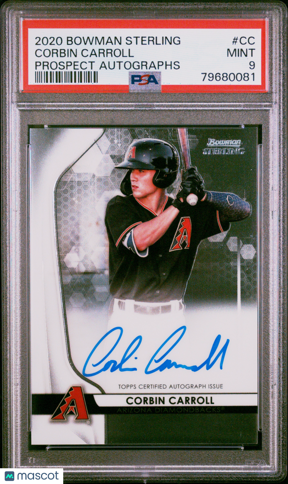 2020 Bowman Sterling Prospect Autographs Corbin Carroll PSA 9 Diamondbacks RC