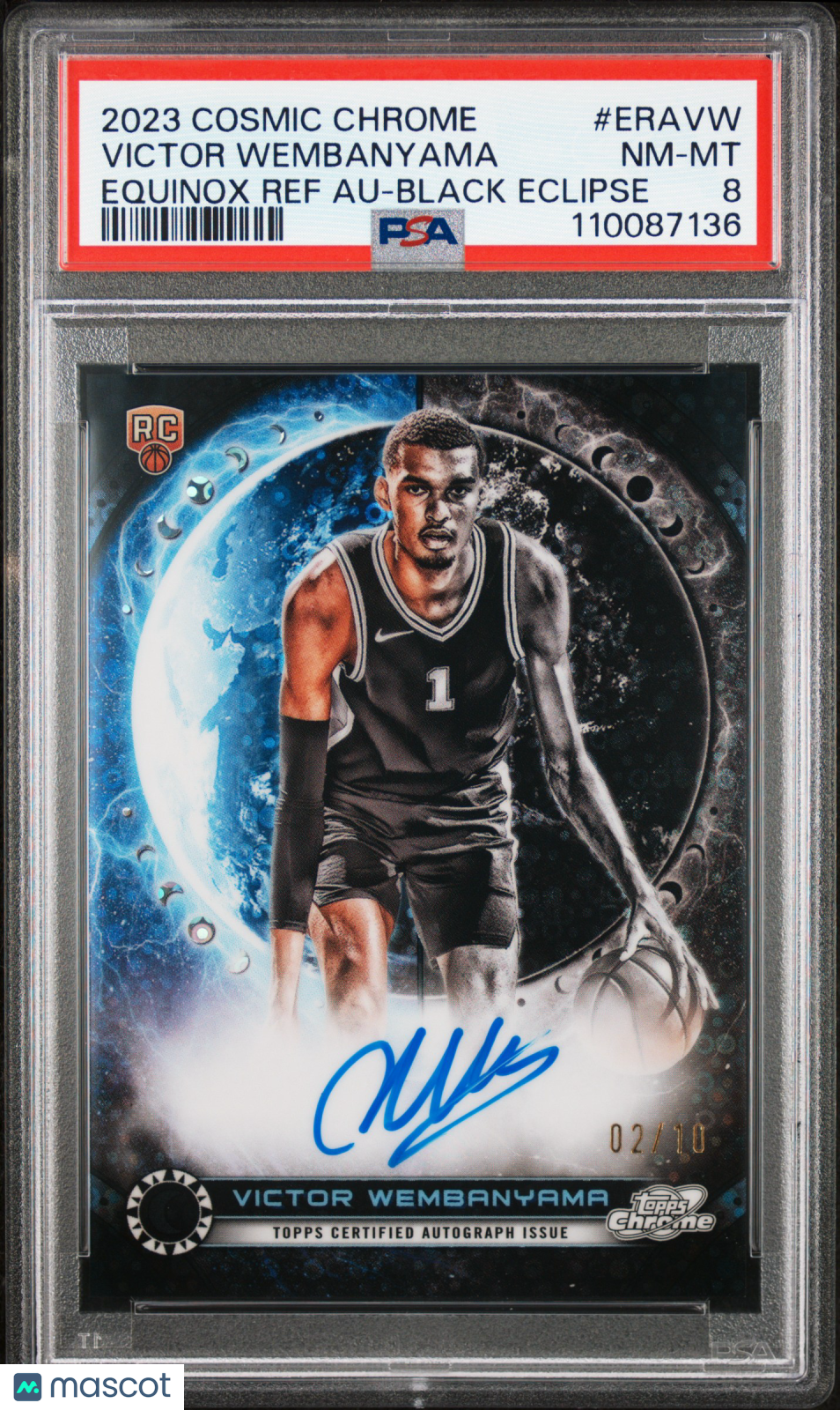 2023 Topps Cosmic Chrome Equinox Autographs Wembanyama Black Eclipse 02/10 PSA 8