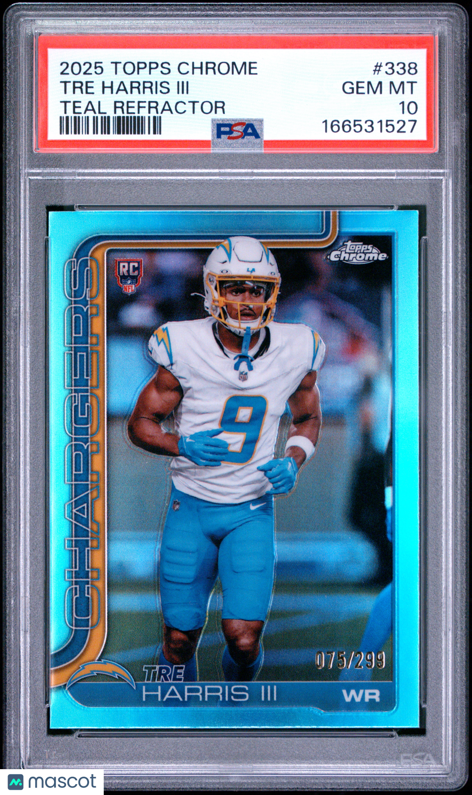 2025 Topps Chrome Tre Harris III Teal Refractor Rookie 075/299 #338 PSA 10