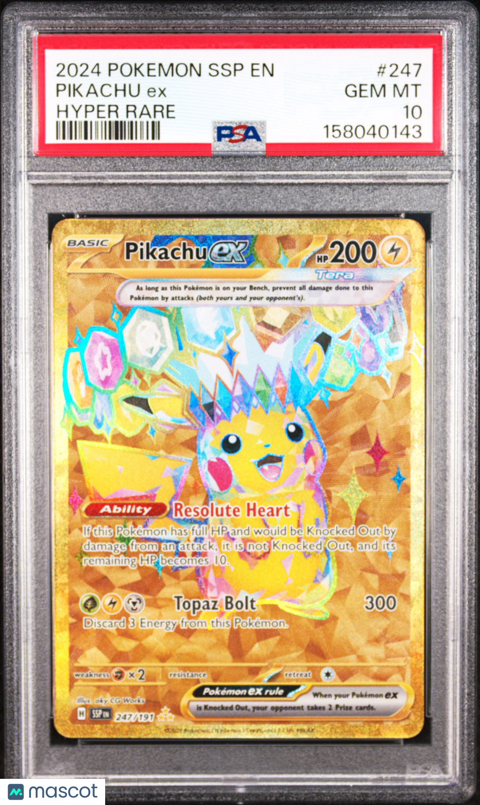 2024 Pokemon SSP EN-Surging Sparks Pikachu EX #247 Hyper Rare PSA 10
