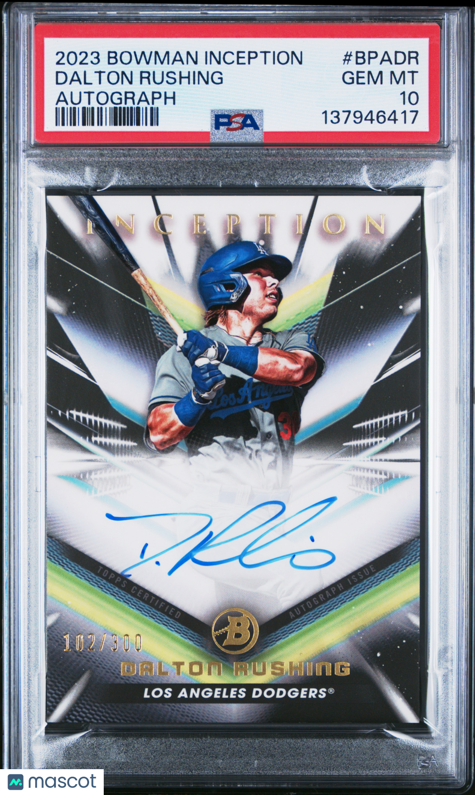 2023 Bowman Inception Autographs Dalton Rushing 102/300 #BPADR PSA 10
