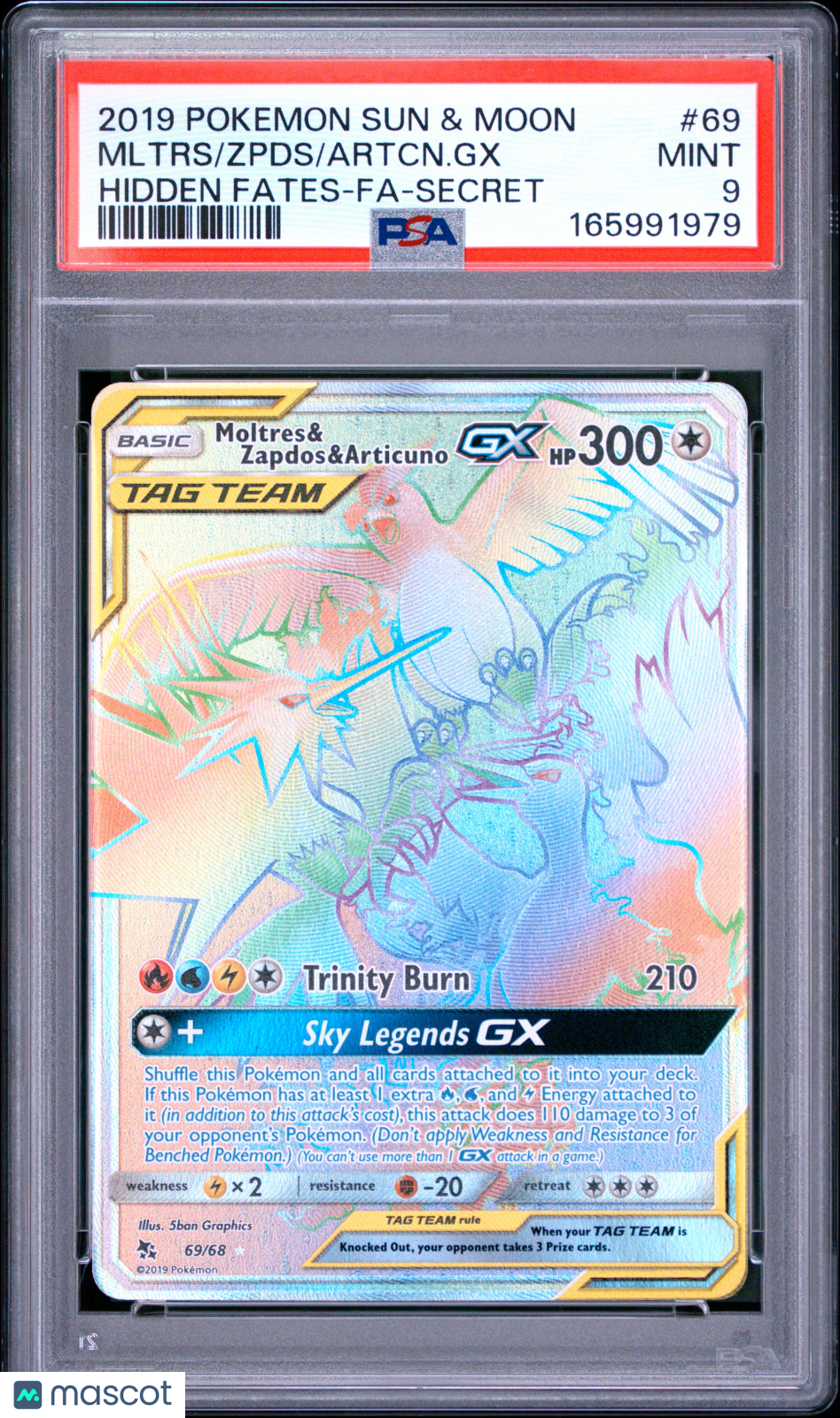2019 Pokemon SM Hidden Fates Moltres Zapdos Articuno GX #69 FA Secret PSA 9