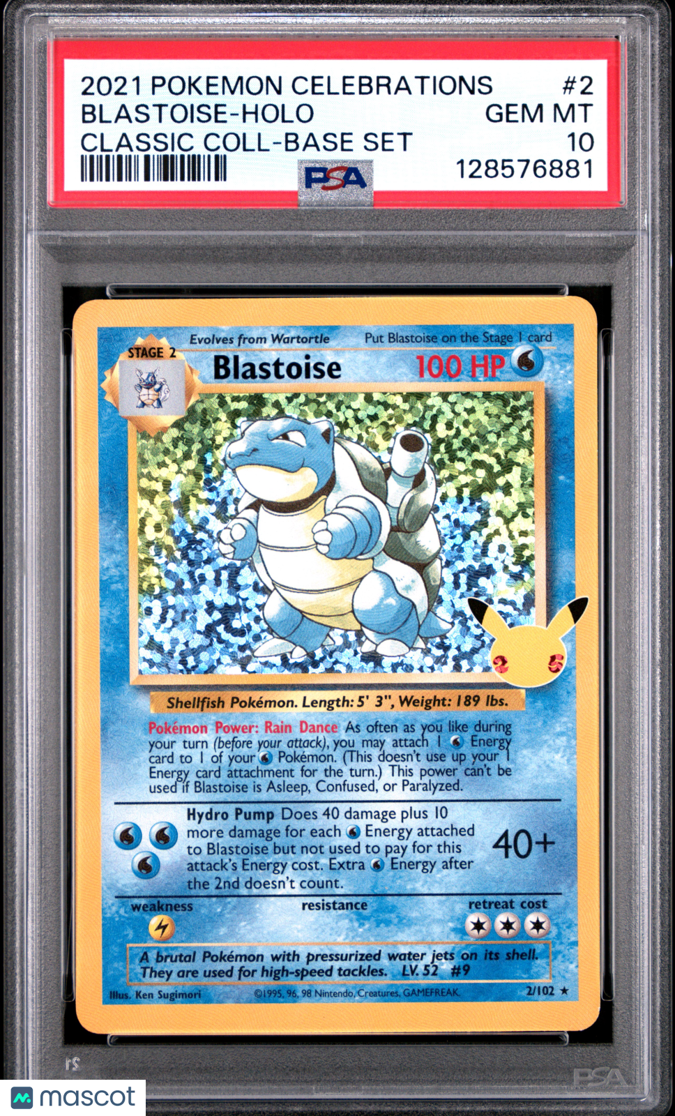 2021 Pokemon Celebrations Classic Collection Blastoise #2 Holo PSA 10