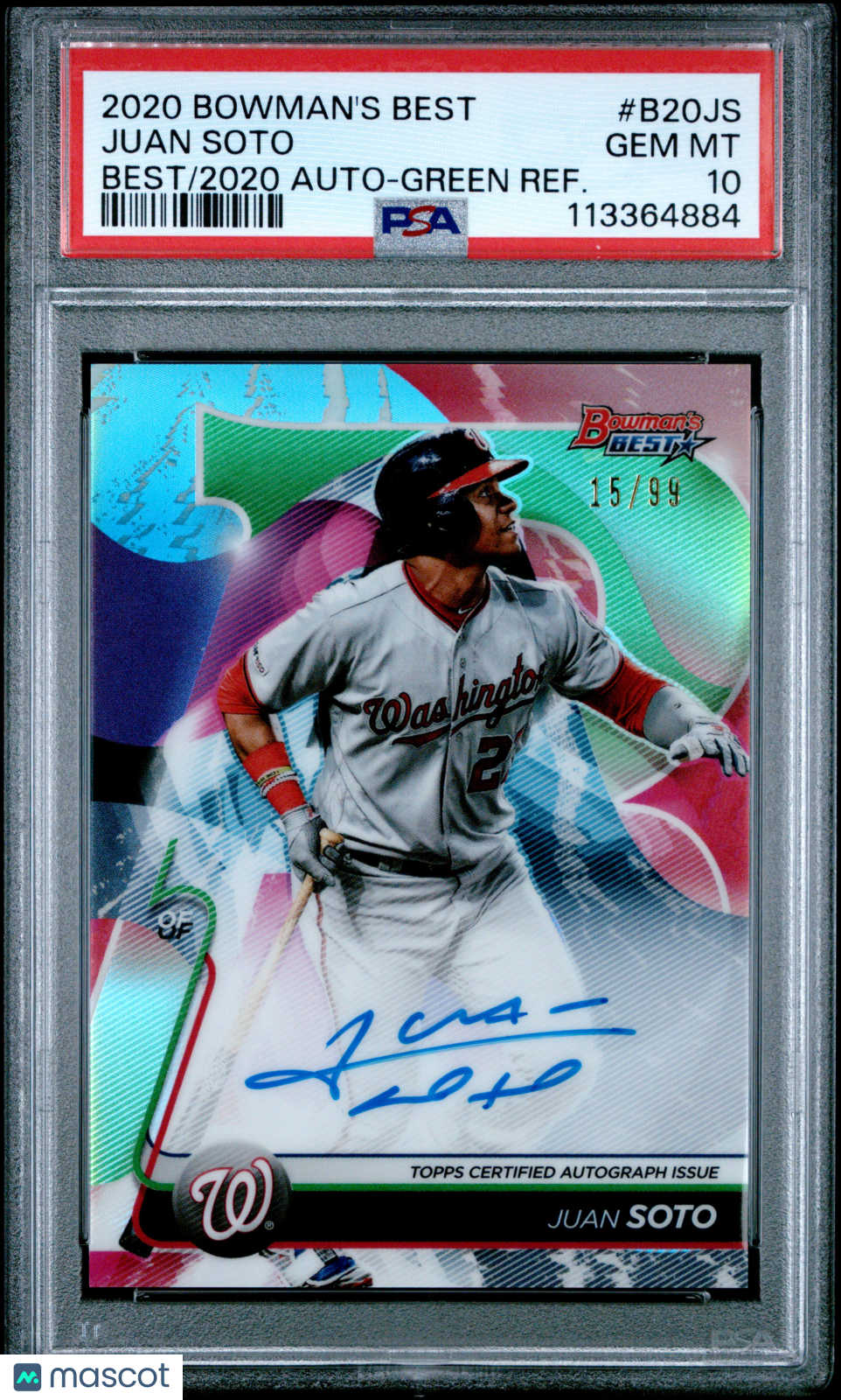 2020 Bowmans Best Best Of 2020 Autographs Juan Soto Green Refractor 15/99 PSA 10