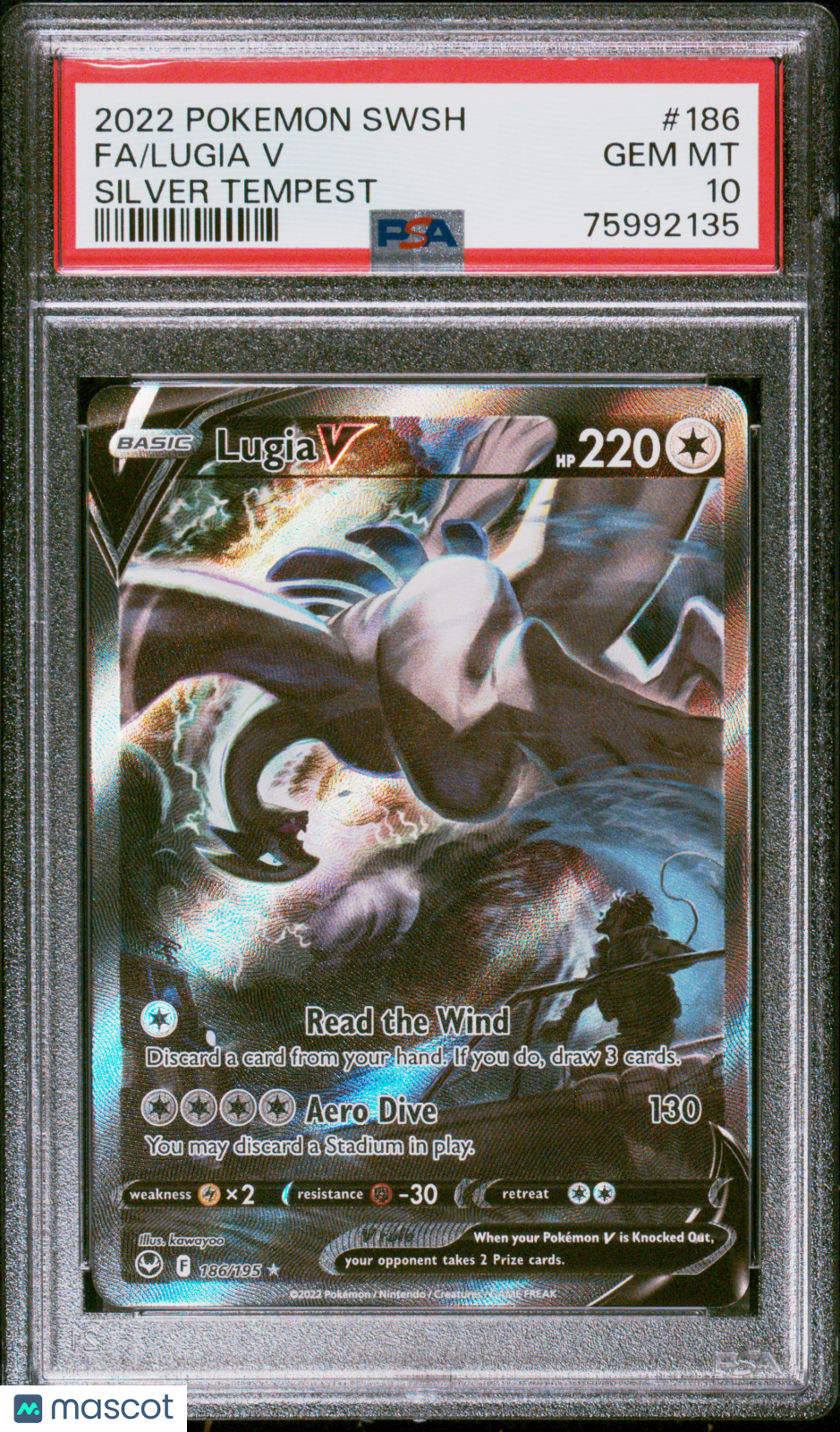 2022 Pokemon Sword & Shield Silver Tempest Lugia V #186 Silver Tempest Fa PSA 10