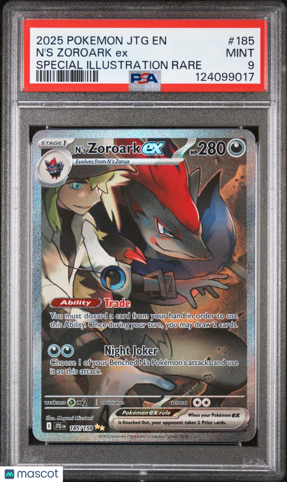 2025 Pokemon JTG EN N'S Zoroark EX #185 Special Illustration Rare PSA 9