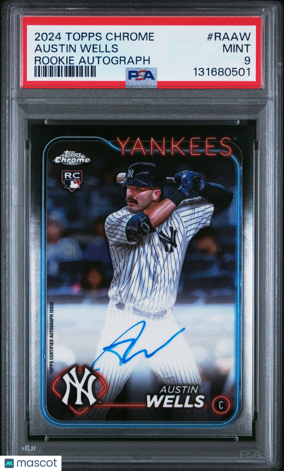 2024 Topps Chrome Rookie Autographs Austin Wells Rookie #RAAW PSA 9 MINT Yankees