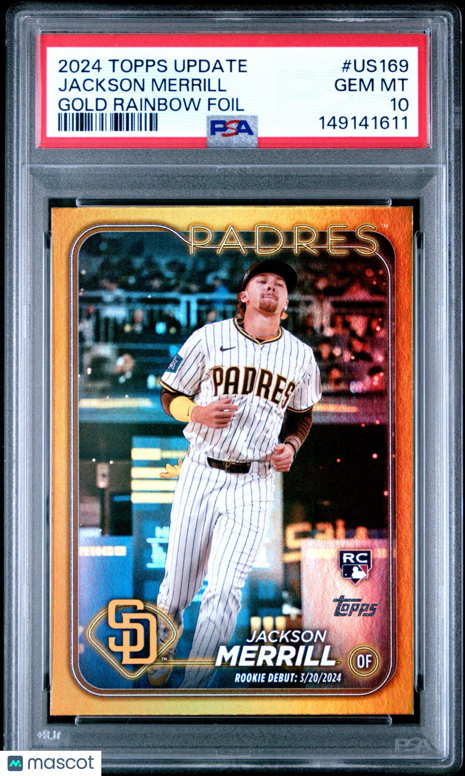 2024 Topps Update Jackson Merrill Gold Rainbow Foil #US169 PSA 10