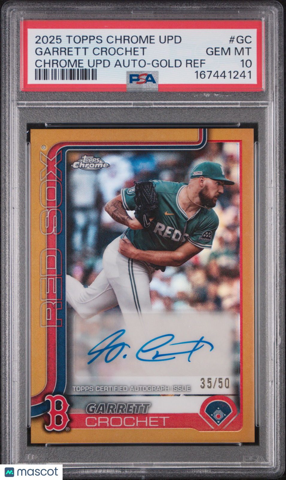 2025 Topps Chrome Update Autographs Garrett Crochet Gold Ref 35/50 #GC PSA 10