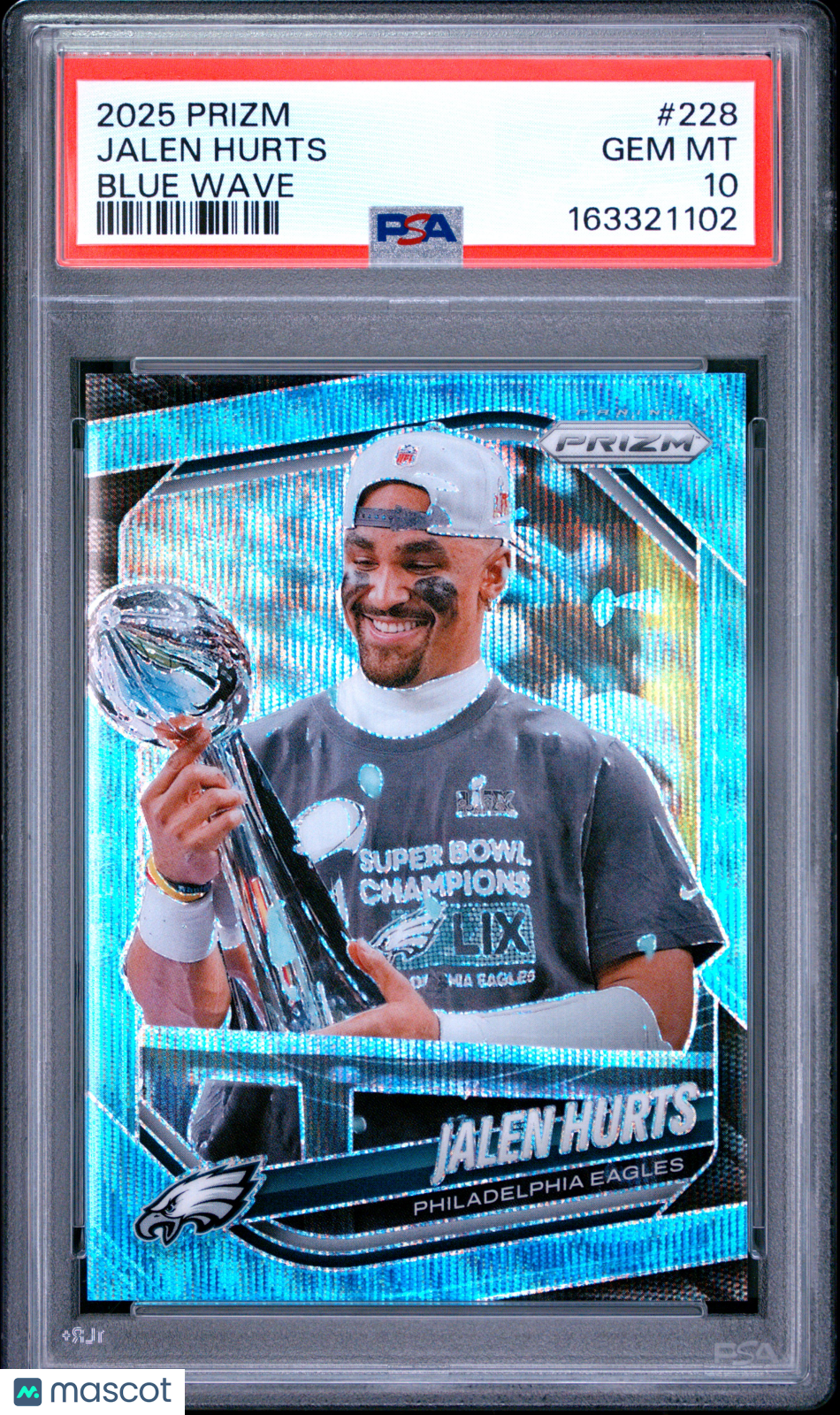 2025 Panini Prizm Jalen Hurts Blue Wave #228 PSA 10