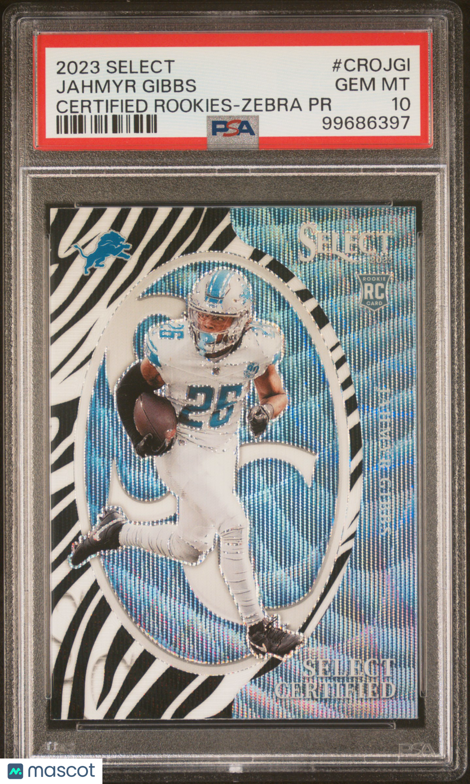 2023 Panini Select Select Certified Rookies Jahmyr Gibbs Zebra PR #CROJGI PSA 10