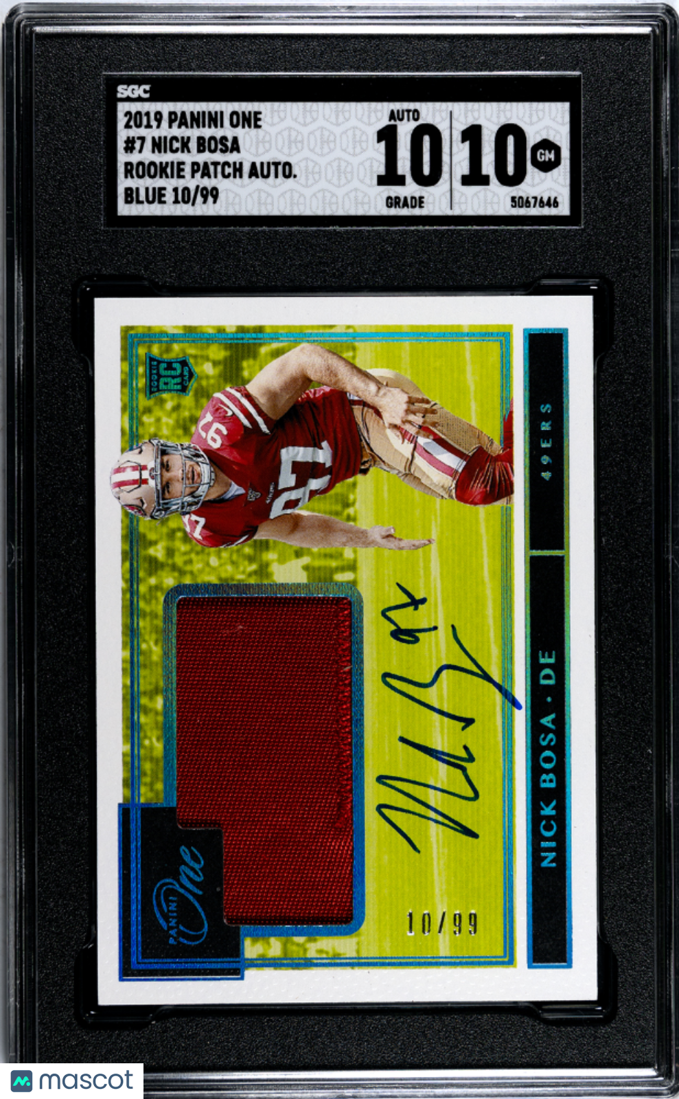 2019 Panini One Nick Bosa Rookie Patch Autograph Blue 99 #7 SGC 10