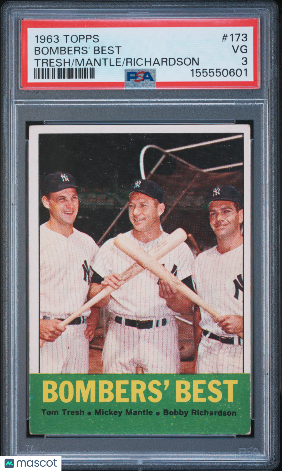 1963 Topps Bombers' Best Tresh Mantle Richardson #173 PSA 3 New York Yankees