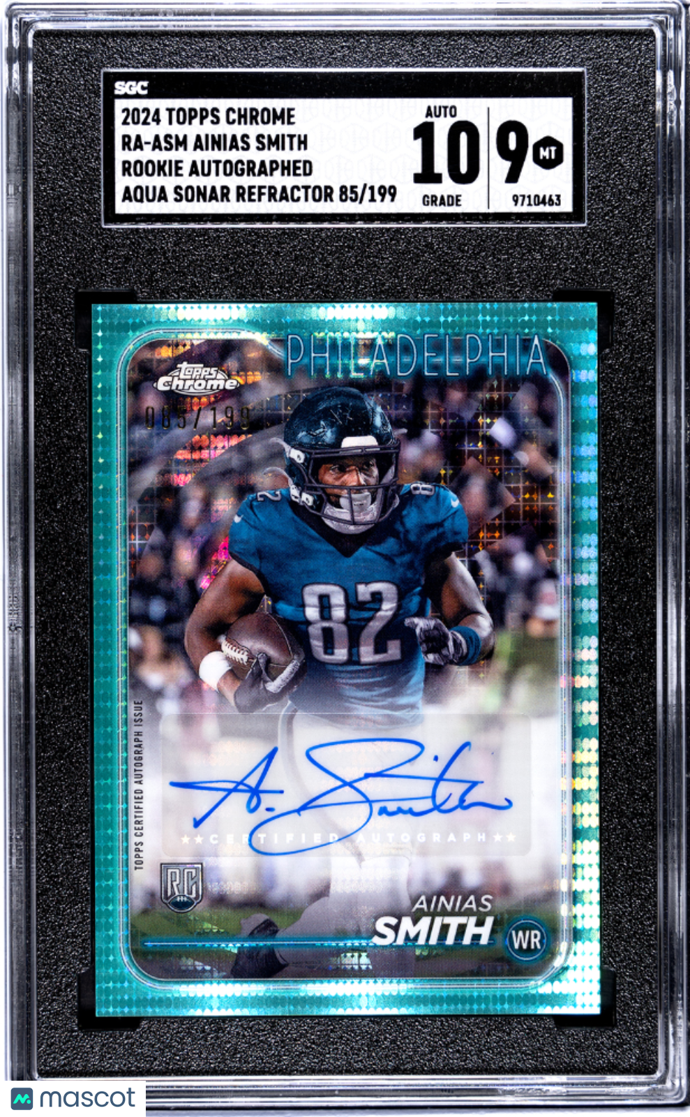 2024 Topps Chrome Ainias Smith Rookie Auto Aqua Sonar Refractor /199 SGC 9