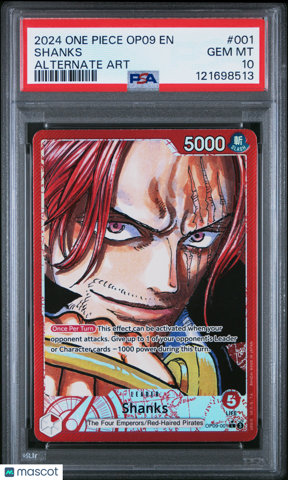 2024 One Piece Op09-Emperors In The New World Shanks #001 Alternate Art PSA 10