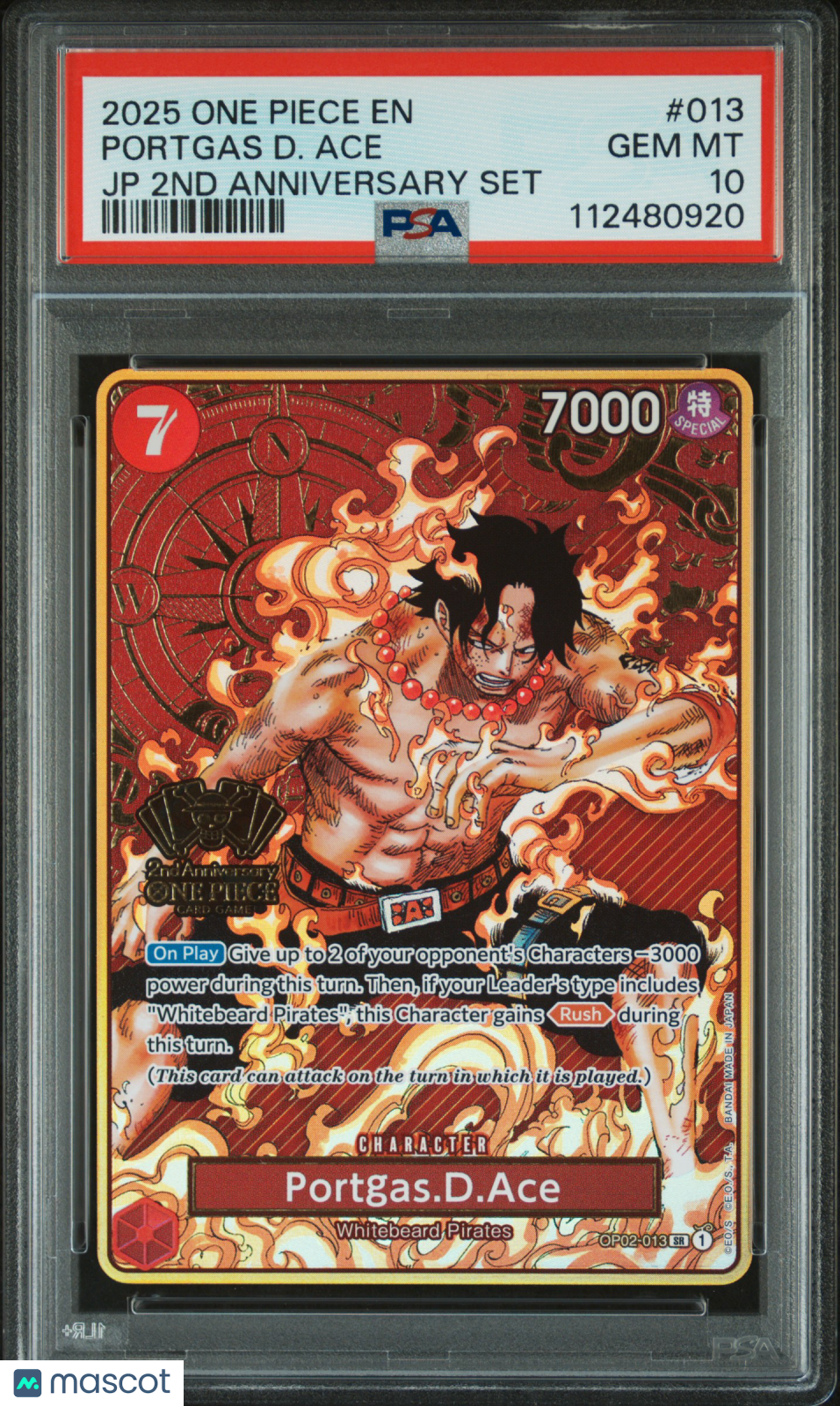 2025 One Piece Japanese 2ND Anniversary Set Portgas D. Ace #013 Japanese PSA 10