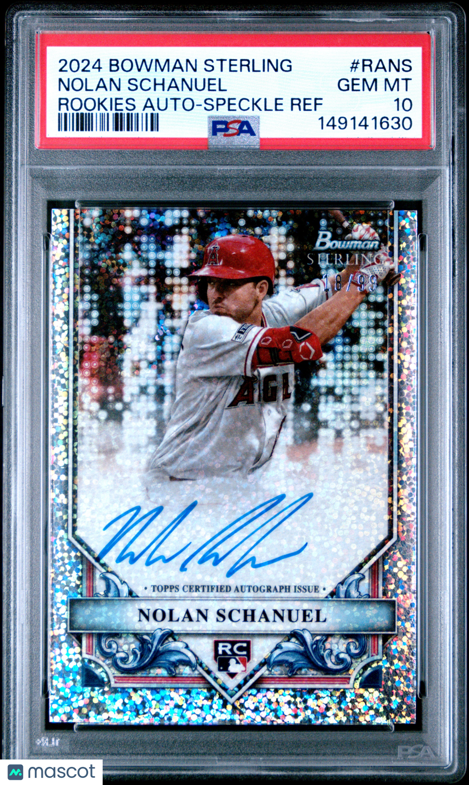 2024 Bowman Sterling Rookies Autographs Nolan Schanuel Speckle Ref Rookie 18/99 #RANS PSA 10 Los Angeles Angels