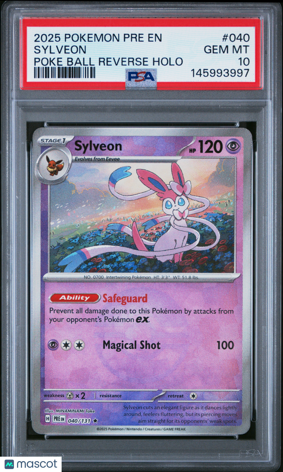 2025 Pokemon Pre EN Sylveon #040 Poke Ball Reverse Holo PSA 10