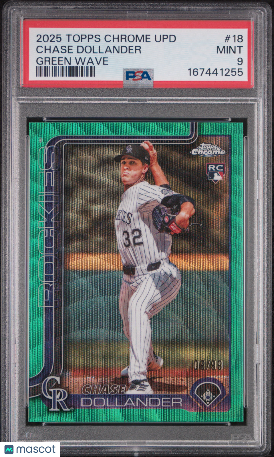 2025 Topps Chrome Update Chase Dollander Green Wave Rookie 09/99 #18 PSA 9