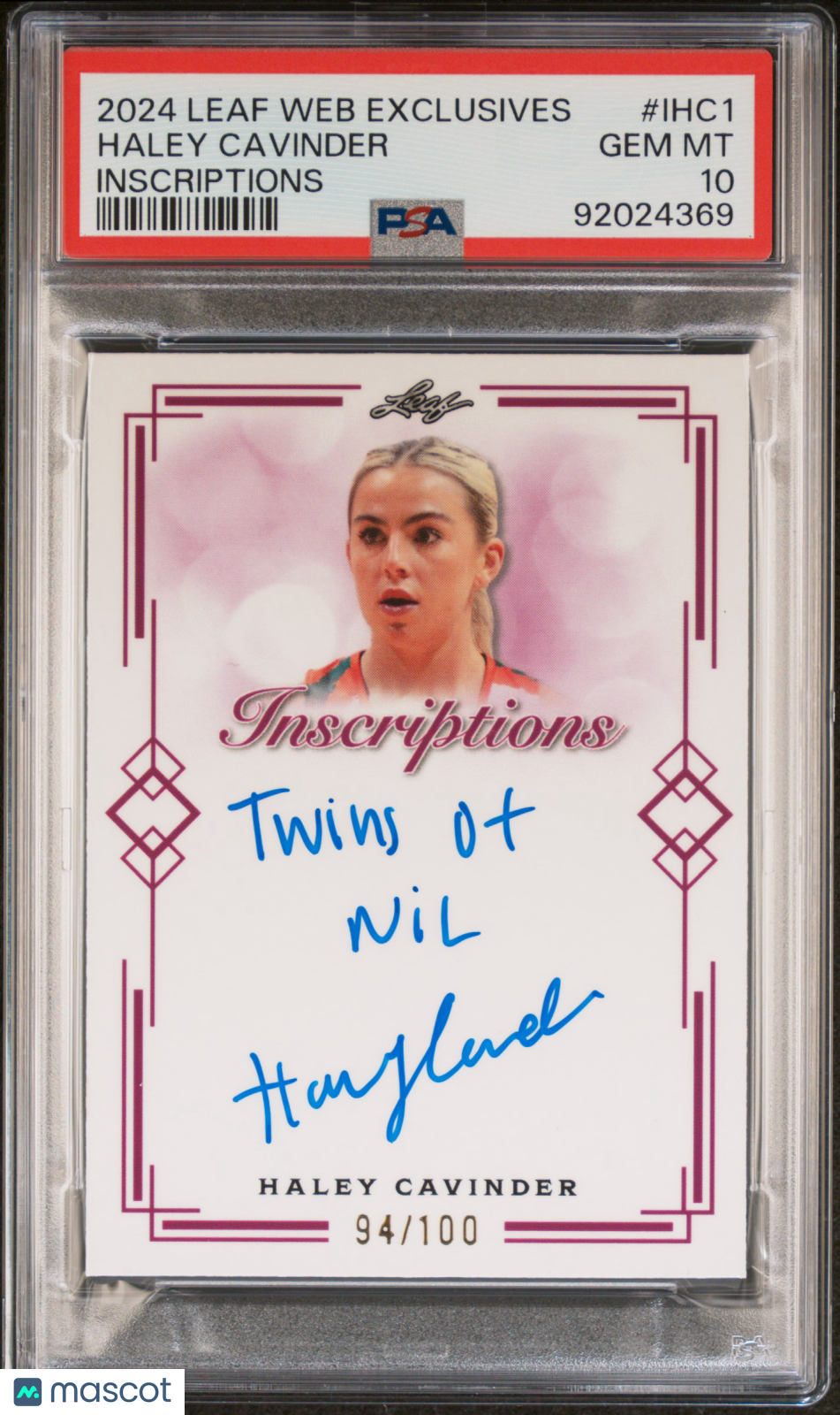 2024 Leaf Web Exclusives Haley Cavinder Inscriptions 94/100 #IHC1 PSA 10