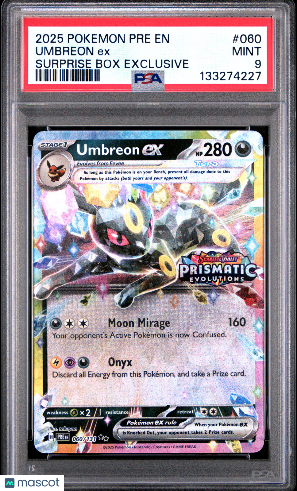 2025 Pokemon Prismatic Evolutions Umbreon EX #060 Surprise Box Exclusive PSA 9