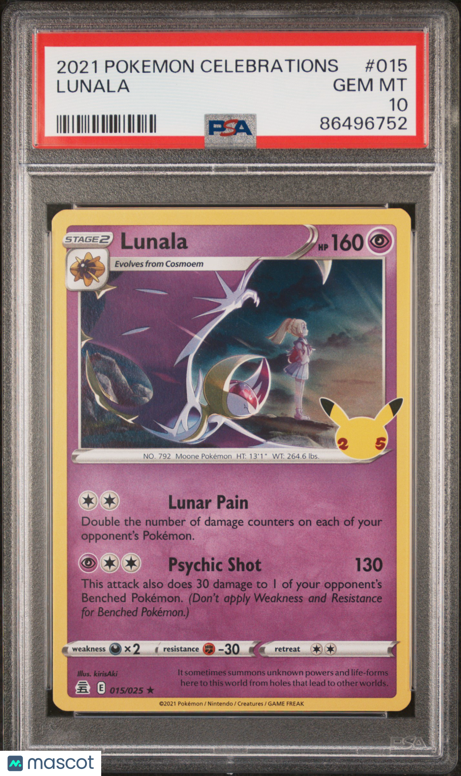 2021 Pokemon Celebrations Lunala #015 PSA 10 GEM MINT