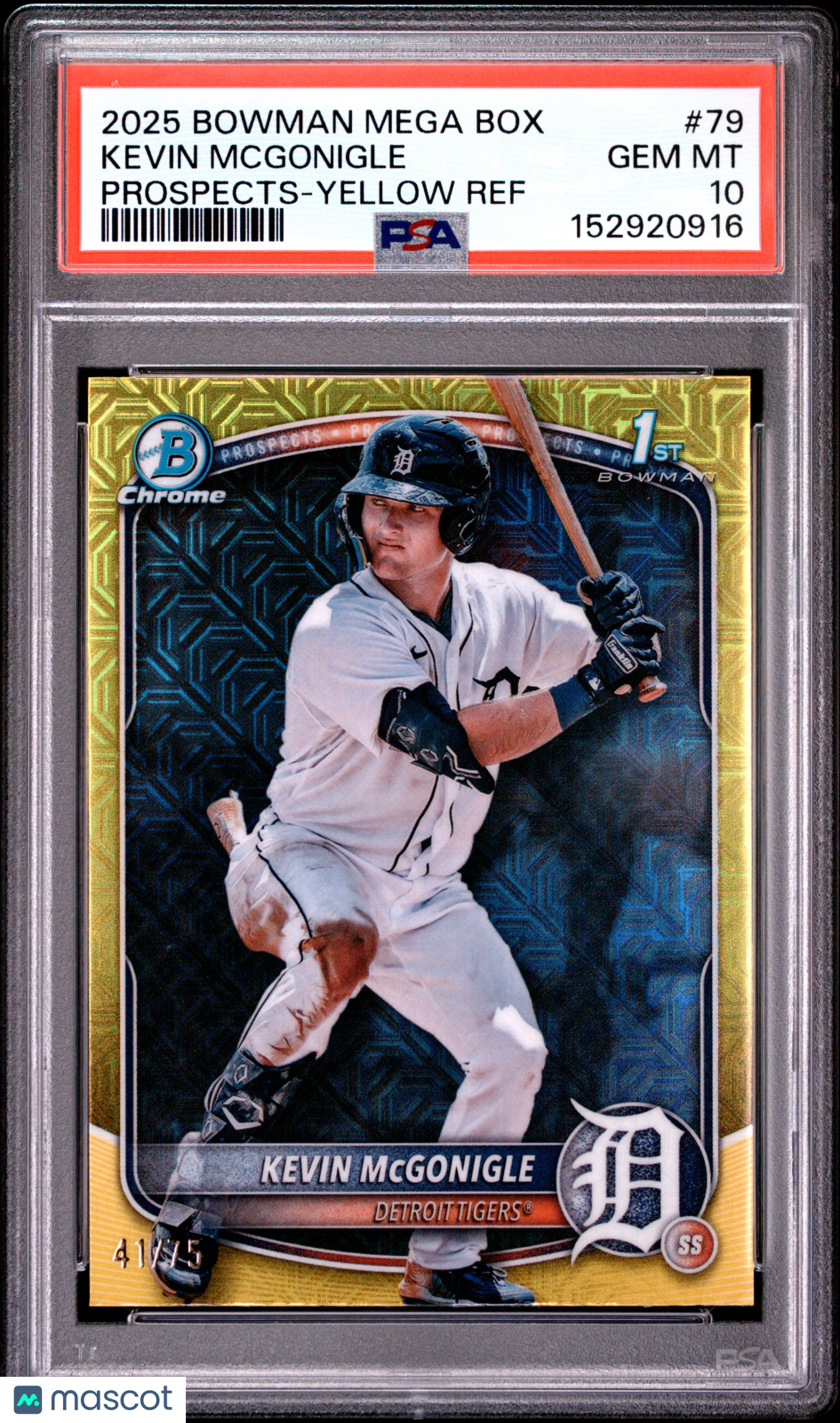 2025 Bowman Mega Box Chrome Prospects Kevin Mcgonigle Yellow Ref #79 PSA 10