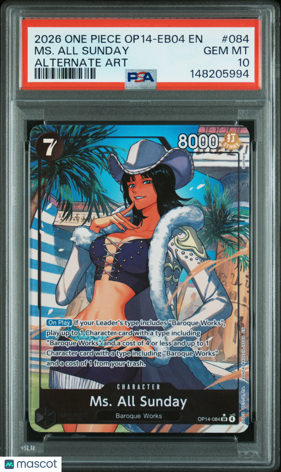 2026 One Piece OP14 The Azure Sea's Seven MS. All Sunday Alternate Art PSA 10