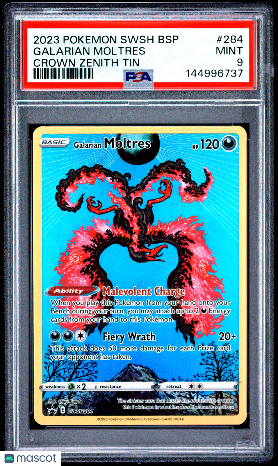 2023 Pokemon SWSH Black Star Promo Galarian Moltres #284 Crown Zenith Tin PSA 9