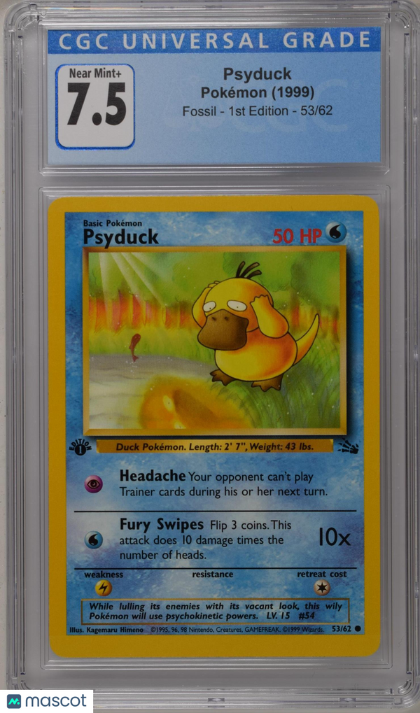 You are purchasing a 1999 Pokemon Fossil 1st Edition Psyduck #53/62 English CGC