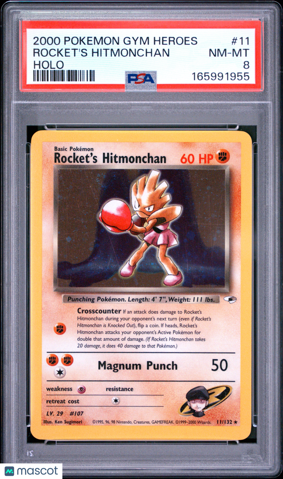 2000 Pokemon Gym Heroes Rocket's Hitmonchan #11 Holo PSA 8
