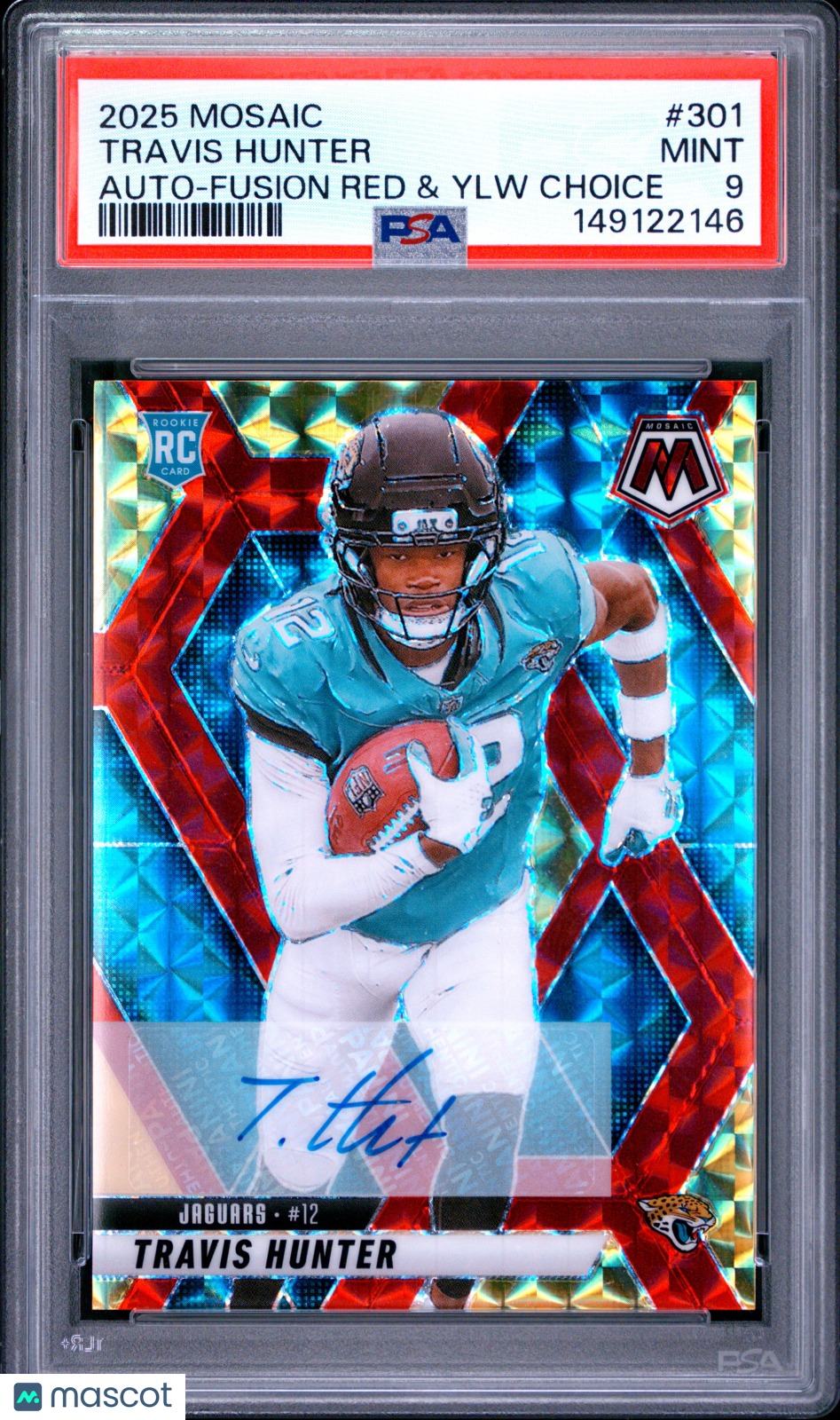 2025 Mosaic Travis Hunter RC Auto Fusion Red & Yellow Choice PSA 9 MINT Jaguars