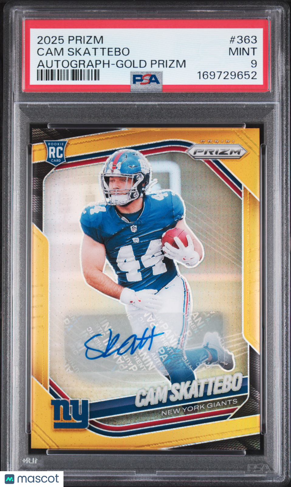 2025 Panini Prizm Cam Skattebo Autograph Gold 01/10 Rookie #363 PSA 9 MINT
