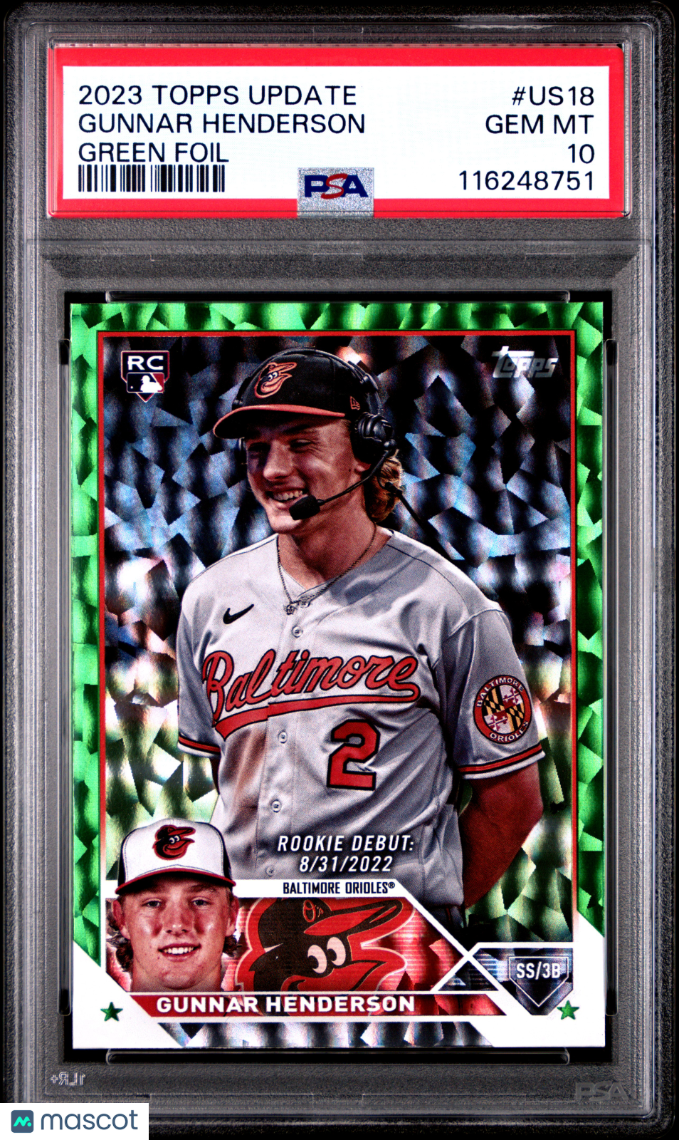 2023 Topps Update Gunnar Henderson Green Foil #US18 PSA 10