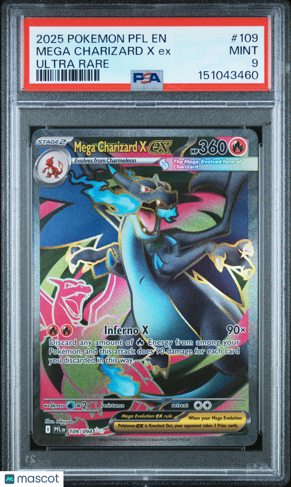 2025 Pokemon PFL EN-Phantasmal Flames Mega Charizard X EX #109 Ultra Rare PSA 9