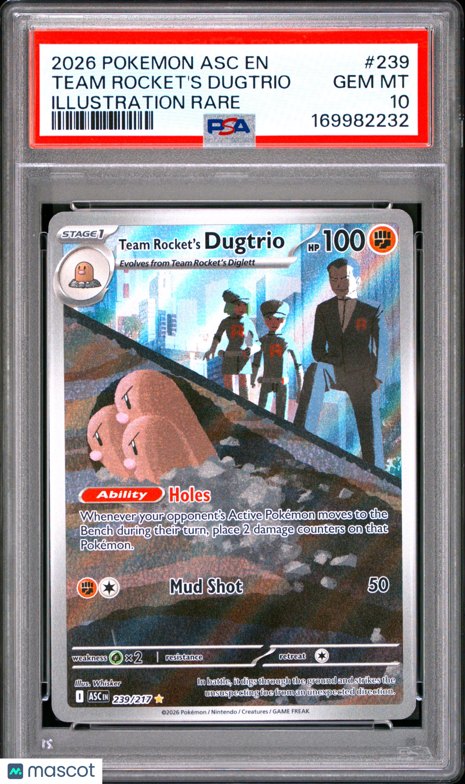 2026 Pokemon Ascended Heroes Team Rocket's Dugtrio #239 Illustration Rare PSA 10